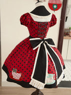 Teacup Meow - Old School Lolita Polka Dot OP Dress, Cat and Teacup Patch - image 2