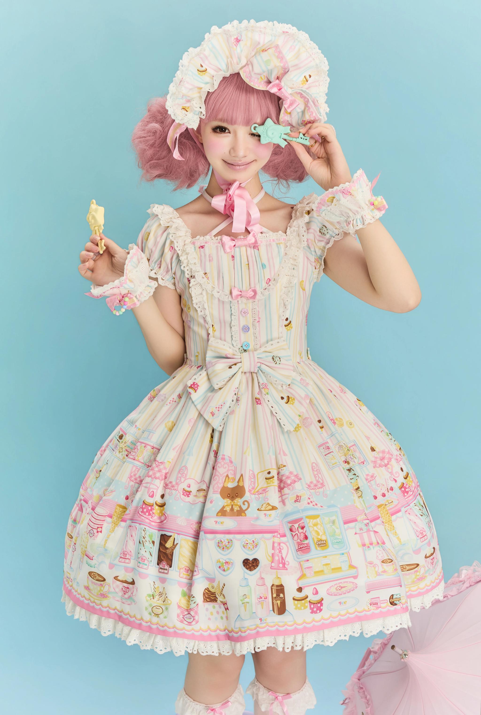 Summer Ice Cream Tale - Old School Lolita Ice Cream Printed OP & JSK Dress - image 1