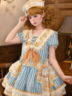 Antique Sailor Bear Blue Stripe Low Waist Lolita OP Dress - image 6