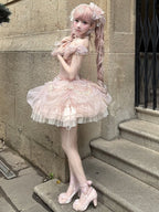 Pink Balletcore Princess Lolita Corset Top and Ruffle Skirt Set - image 6