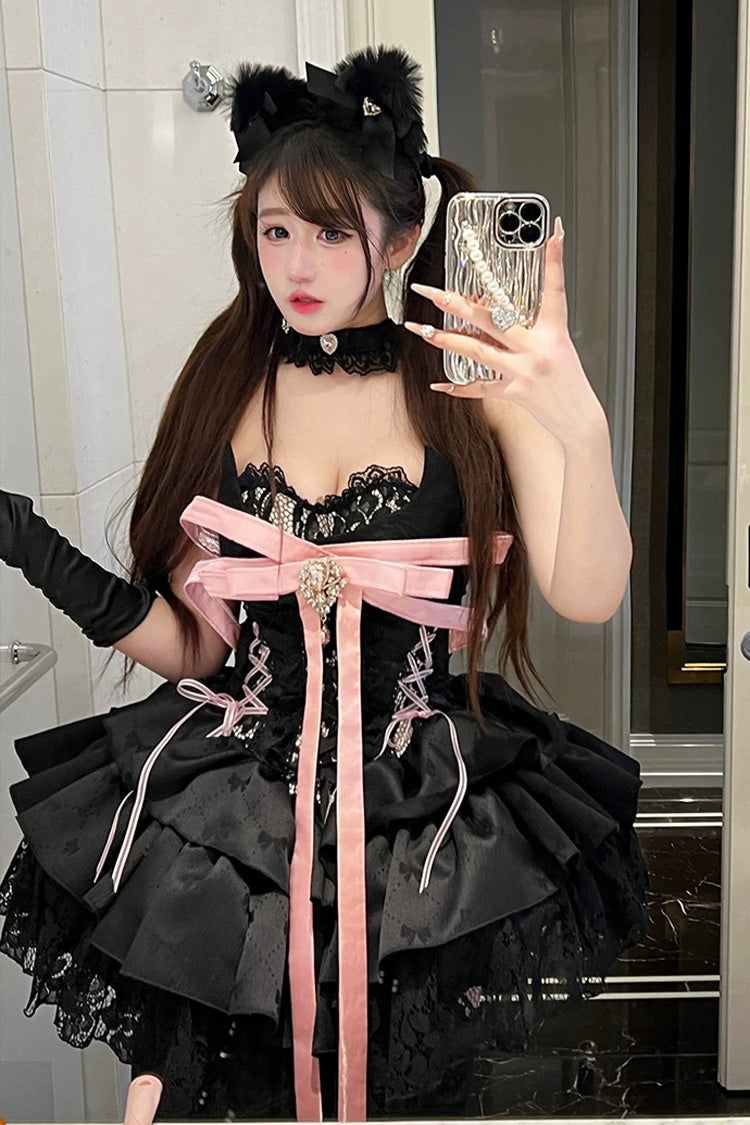 Kitten Sweetheart - Multi-Layered Ruffled Bow Lace-Up Princess Ballet Gothic Lolita JSK Dress - image 13