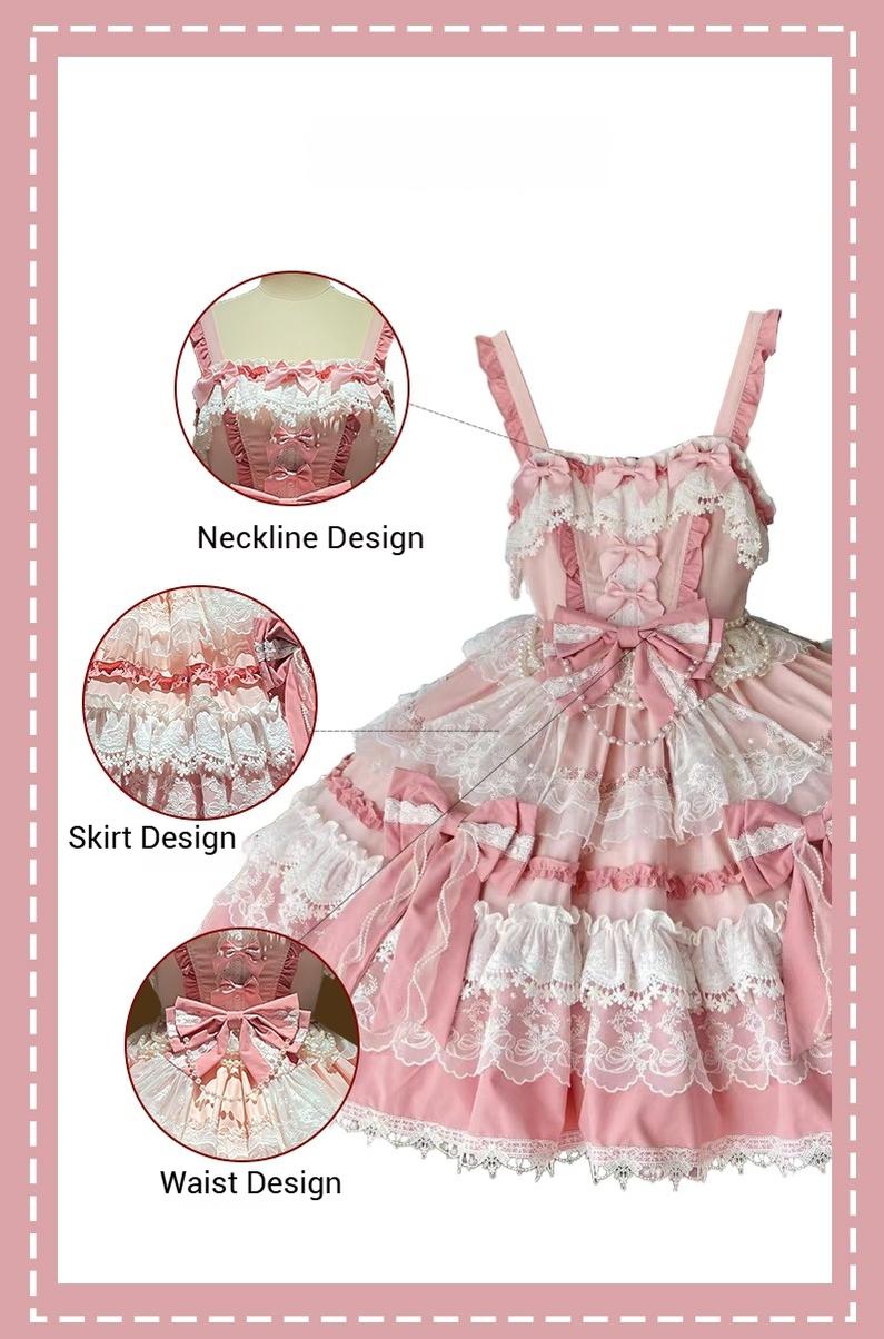 Girl's Secret - Pink Sweet Lolita JSK Dress with Lace and Bow Trailing - image 14