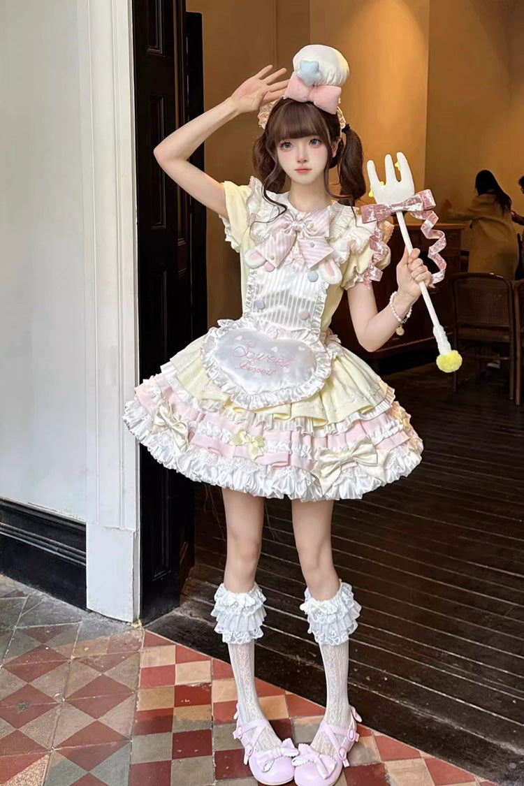 Sweet Bunny Chef Sweet Lolita OP Dress, Apron and Bow Set - image 2