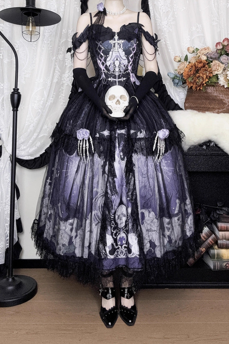 Skull Magic Gothic Lolita Top and Skirt Set in Black and Blue - image 13