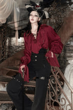 Regal V-Neck Shirt and Corset Pants Set - Shi Zhi Mao - image 6