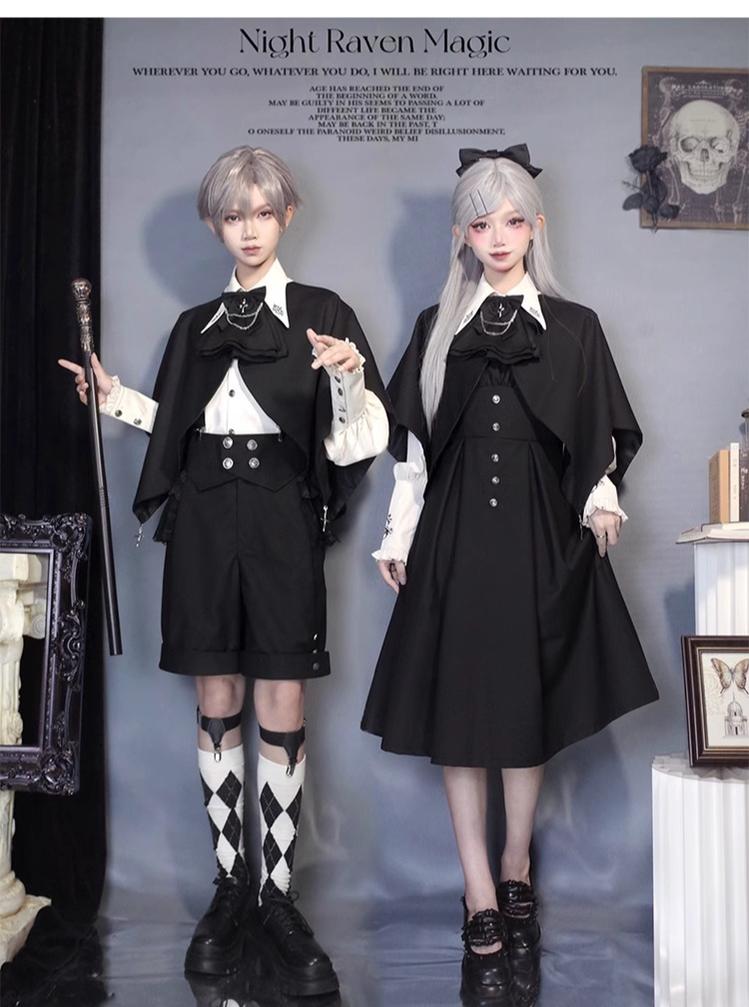 Night Raven Magic - Ouji Lolita Dress Set, Suspender Shorts & Cape - image 3