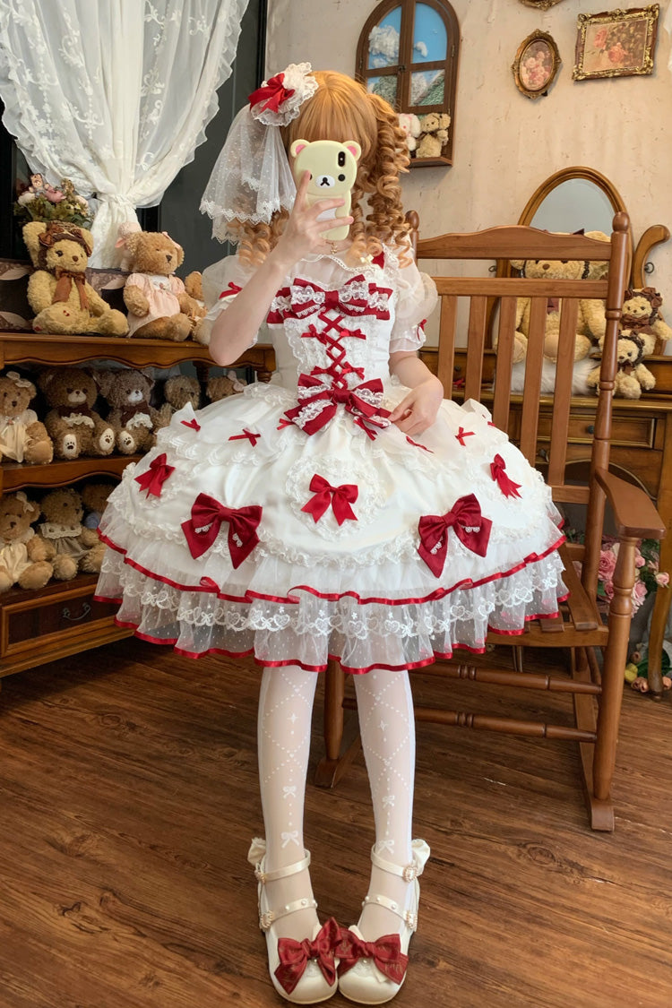 Sweetheart - Sweet Lolita JSK Dress in White and Red - image 1