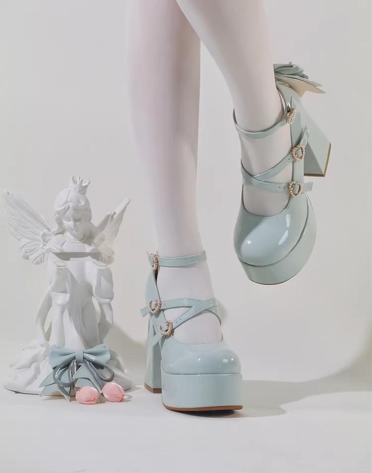 Whispering Tulip - Classic Lolita Heel Shoes with Detachable Bows - image 10