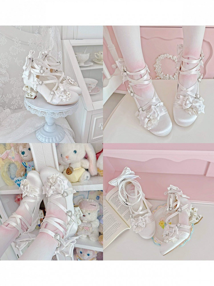 Satin Butterfly-Knot Lolita High Heels with Heart Buckle - image 6