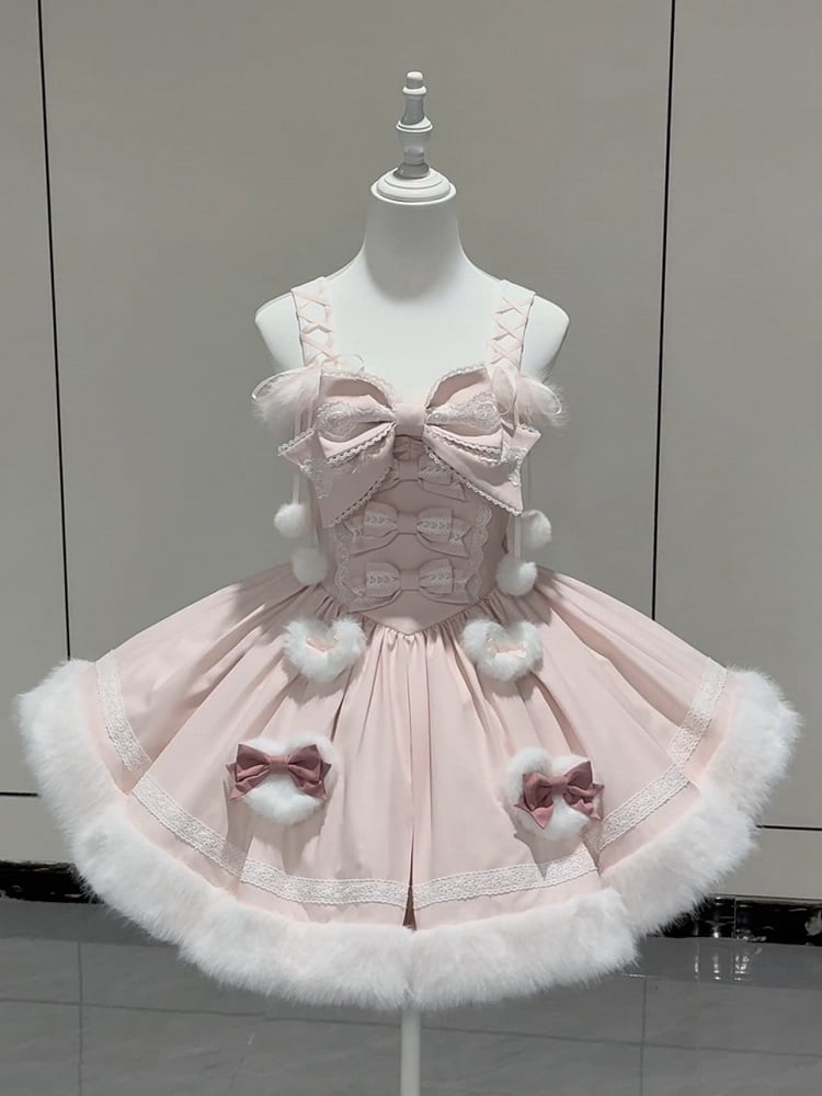 Bunny Ears Hooded Cape - Sweet Lolita Pink & White Faux Fur Dress and Accessories - image 4
