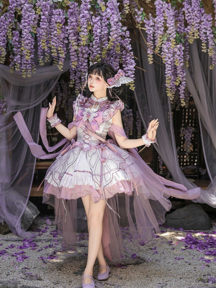 Chinese-Inspired Butterfly Lolita Dress Set with Headpiece and Wrist Cuffs - image 9