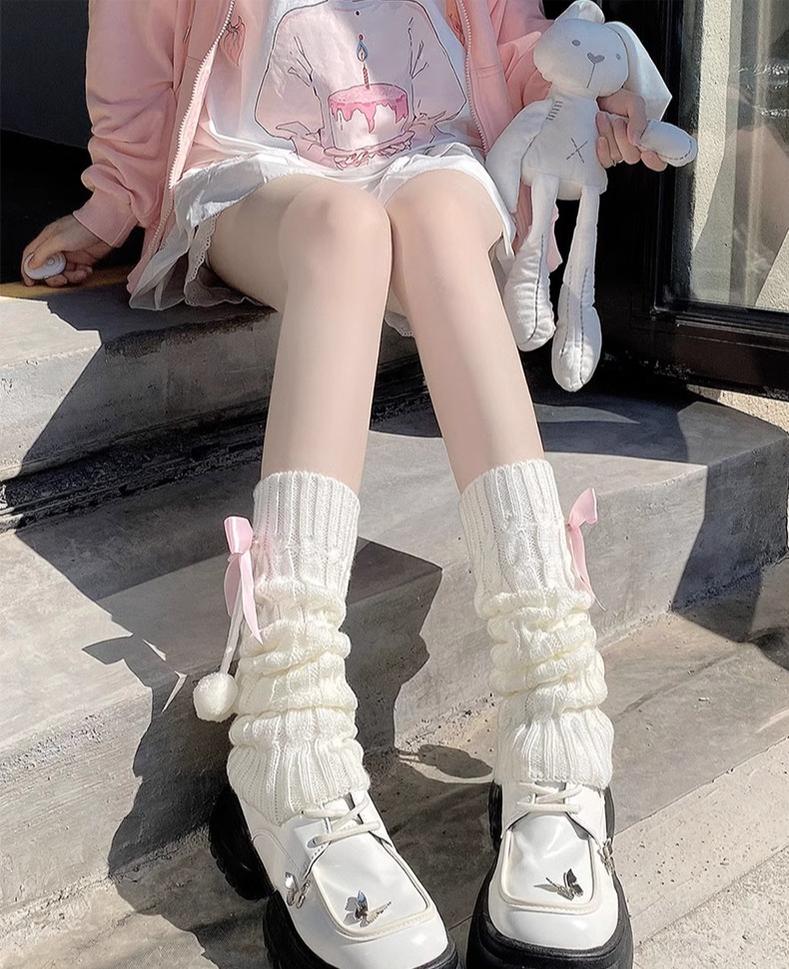 Cute Lolita Leg Warmers Winter Knitted JK Pile Socks - image 8