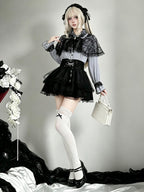 Midnight Blue Lace-Cape Blouse with Long Sleeves - AMAHAKAWA - image 4