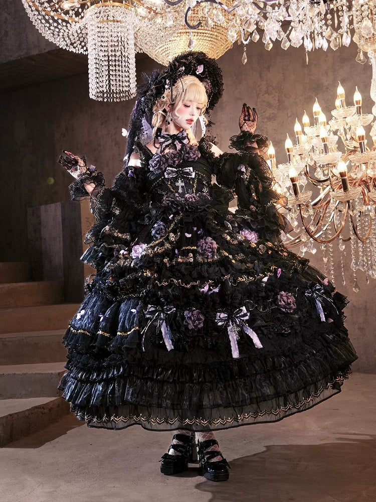 Black and Purple Ankle-Length Hanayome Hime Lolita Dress - image 3