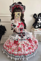 Sweet Berry Bunny Bear - Printed Bow Lace Lace-Up Sweet Lolita JSK Dress - image 3