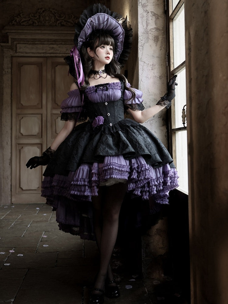 Purple Black Gothic Underbust JSK and Off Shoulder Blouse Set - image 6