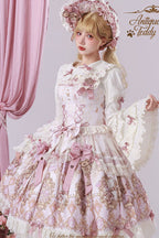 Antique Teddy Bear - Sleeveless Printed Bow Lace Sweet Elegant Lolita JSK Dress - image 11