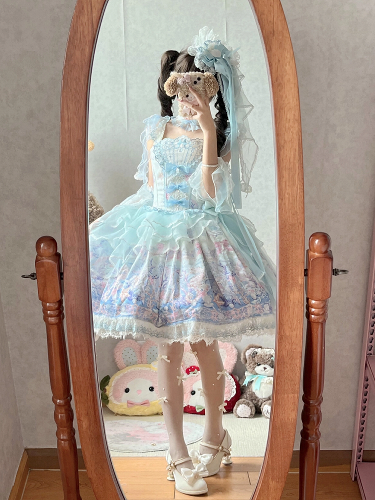 Blue Pearl Marine Print Lace-Trimmed Sweet Lolita JSK - image 4