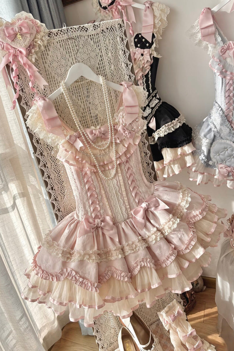 Triple-Layered Ruffled Bow Lace-Up Slim Ballet Sweet Lolita Dress - image 12