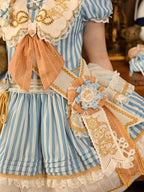 Antique Sailor Bear Blue Stripe Low Waist Lolita OP Dress - image 7