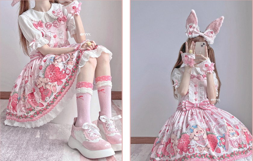 Rabbit Berry Gift Box - Sweet Lolita Salopette and Dress Set - image 35