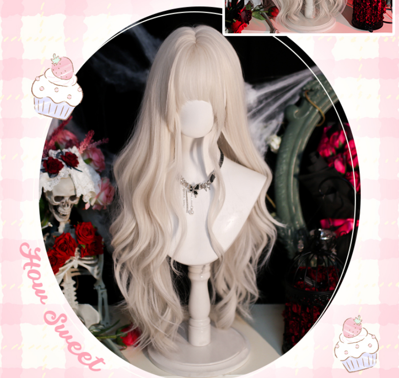 Moko - Gothic Lolita Wig Pearl Milk Grey Long Curly Hair - image 6