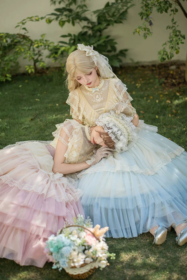 Sincere Vow - Edwardian Collar Short Sleeves Ombre Multi-Layered Ruffled Embroidered Sweet Lolita Dress - image 12