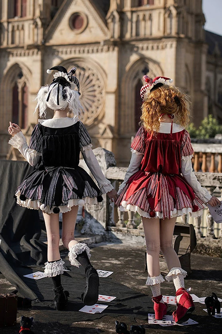 Letters and Poems · Doll Mask - Poker Clown Long Sleeves Ruffled Bow Gothic Lolita Dress Set - image 9