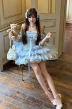 Princess Ribbon - Off Shoulder Triple-Layered Ruffle Bowknot Sweet Lolita Dress - image 7