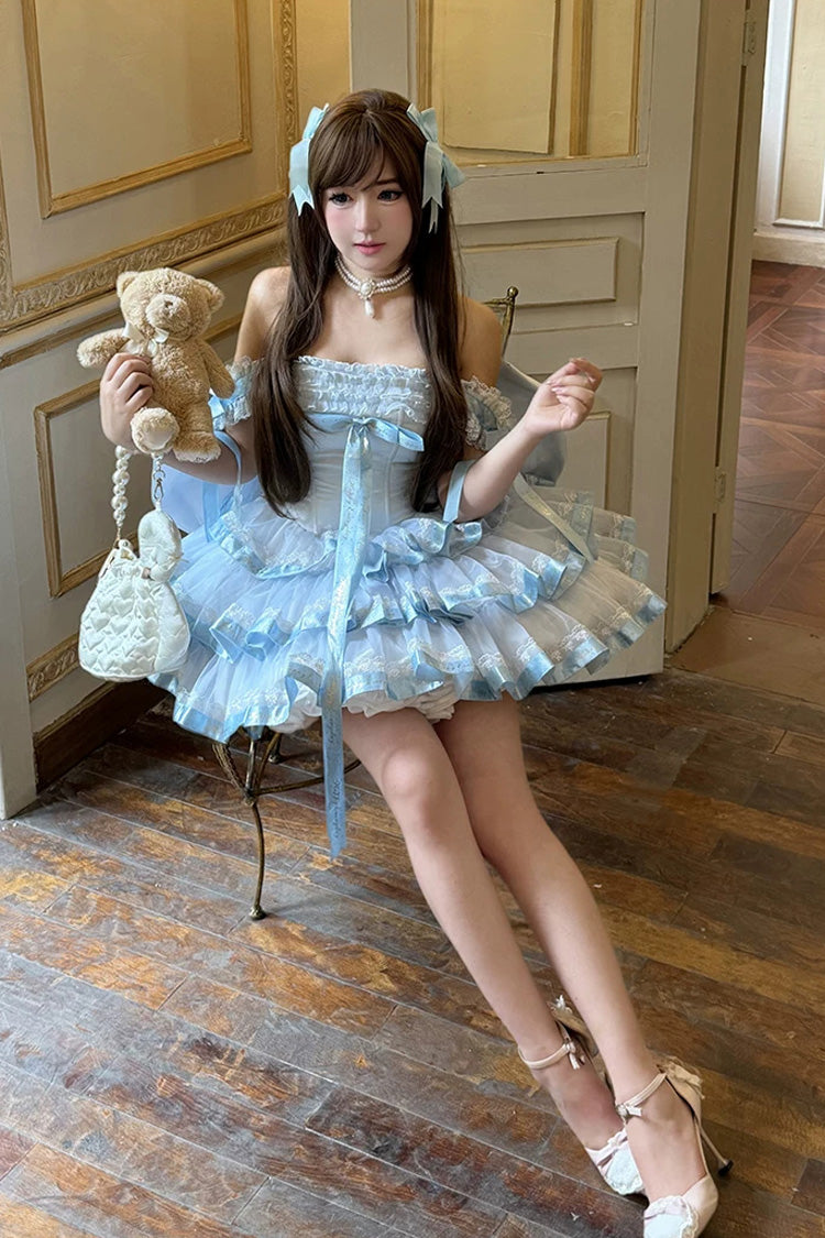 Princess Ribbon - Off Shoulder Triple-Layered Ruffle Bowknot Sweet Lolita Dress - image 7