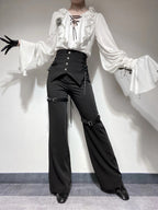 Black Corset High-Waist Pants with Buckle Details - Shi Zhi Mao - image 7