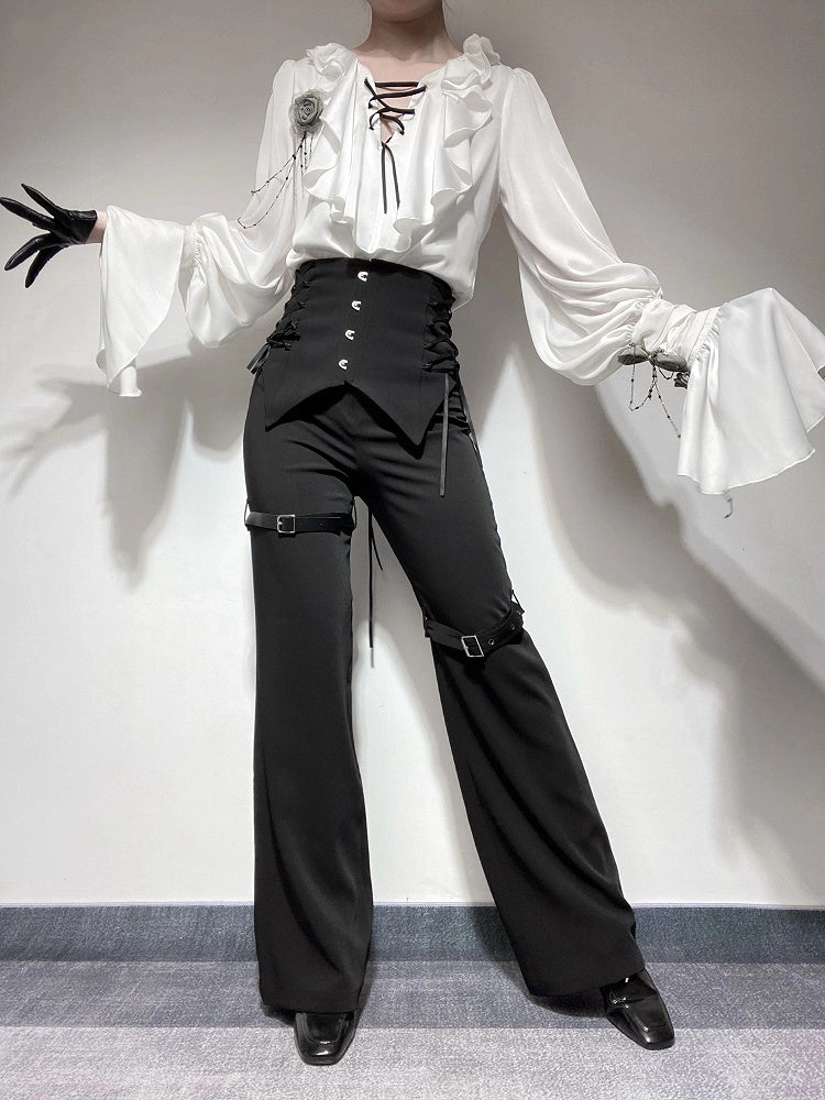 Black Corset High-Waist Pants with Buckle Details - Shi Zhi Mao - image 7