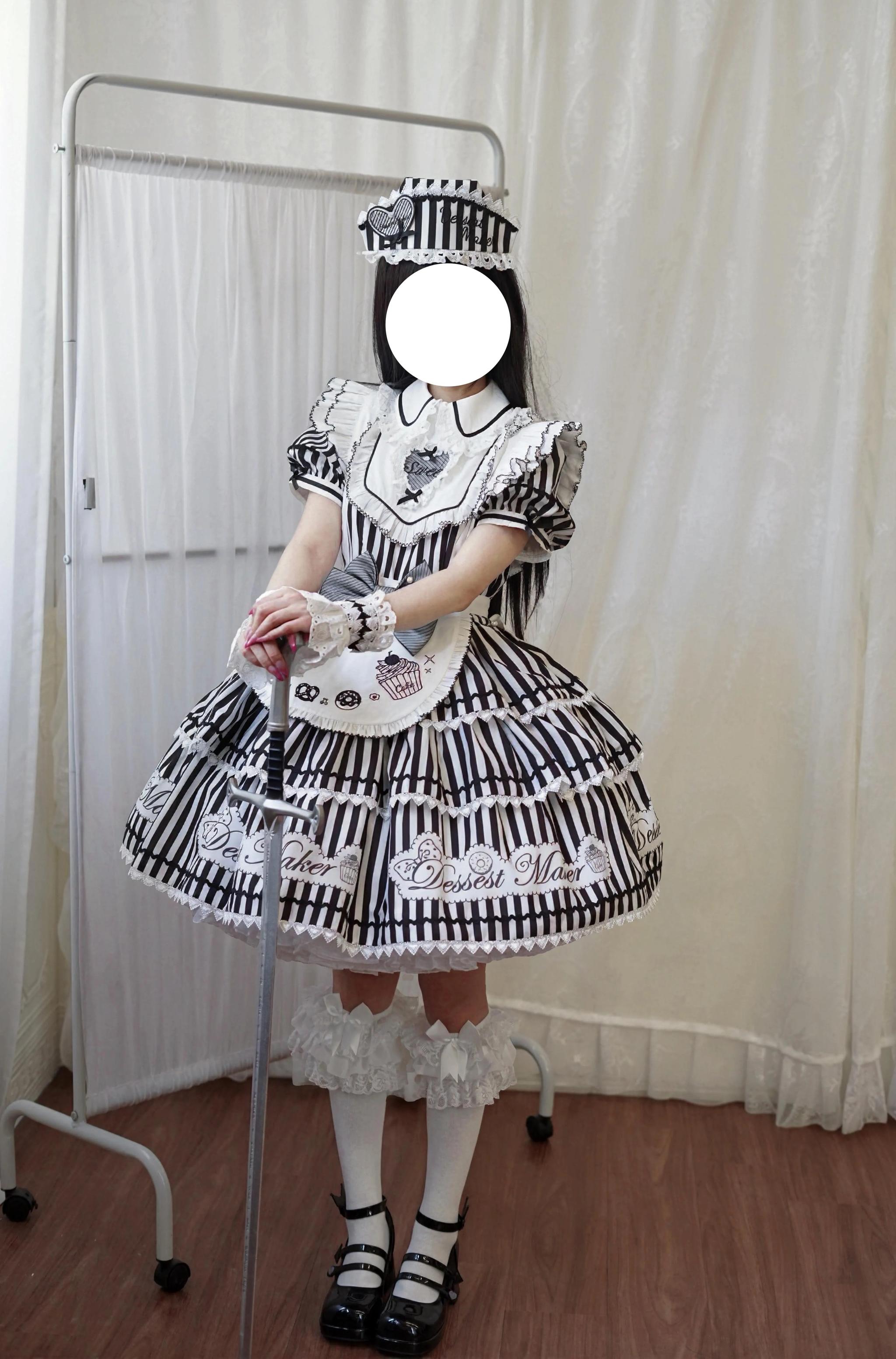Sweet Butler - Maid Lolita Striped OP Dress, Embroidered Collar - image 23