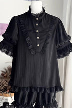 Black Gothic Ouji Lolita Top, Shorts and Scarf Set in 2 Sleeve Versions - image 15