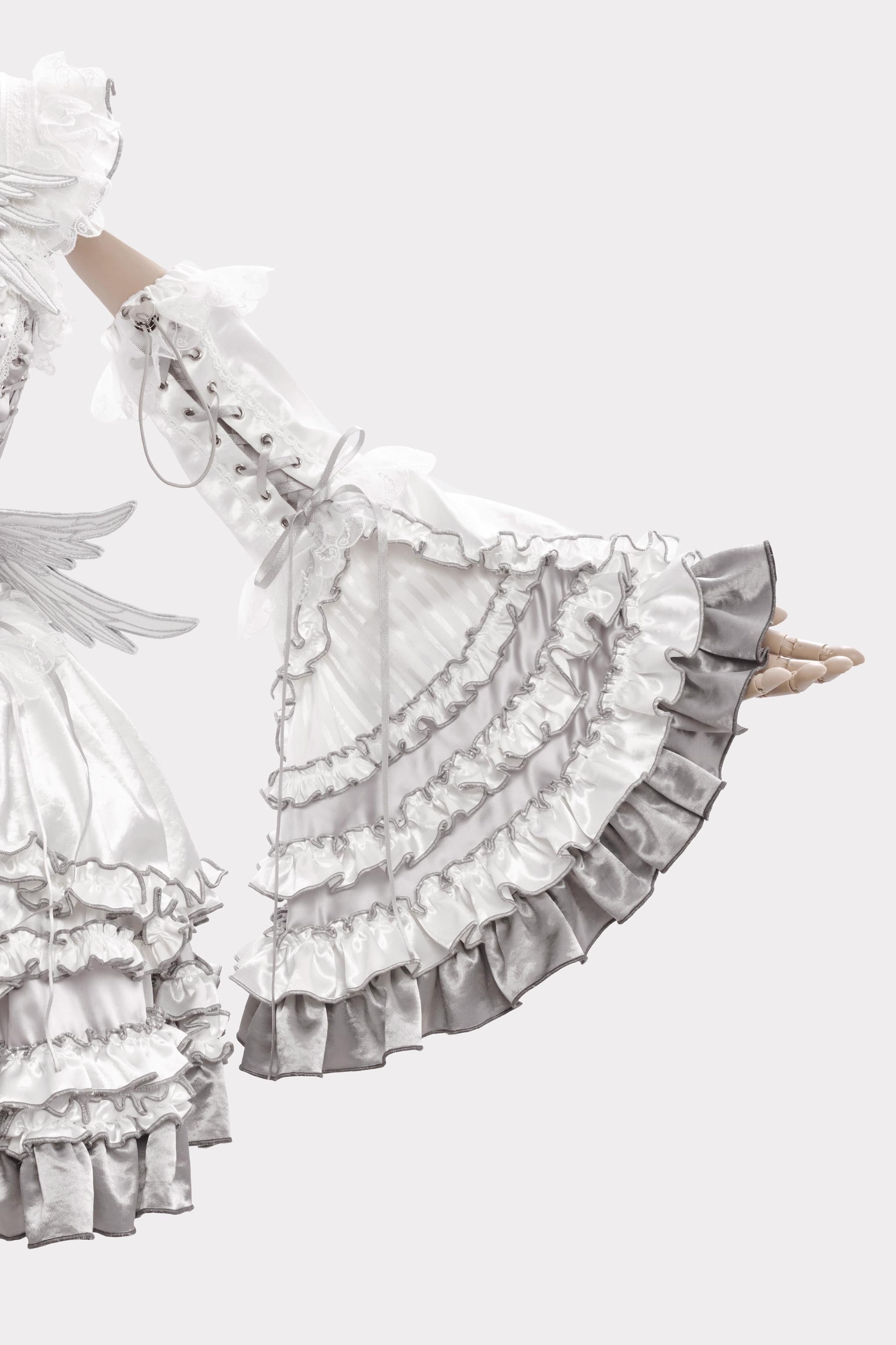 Metallic Angel - Silver-white Punk Lolita JSK, Wing and Rhinestone Details - image 46