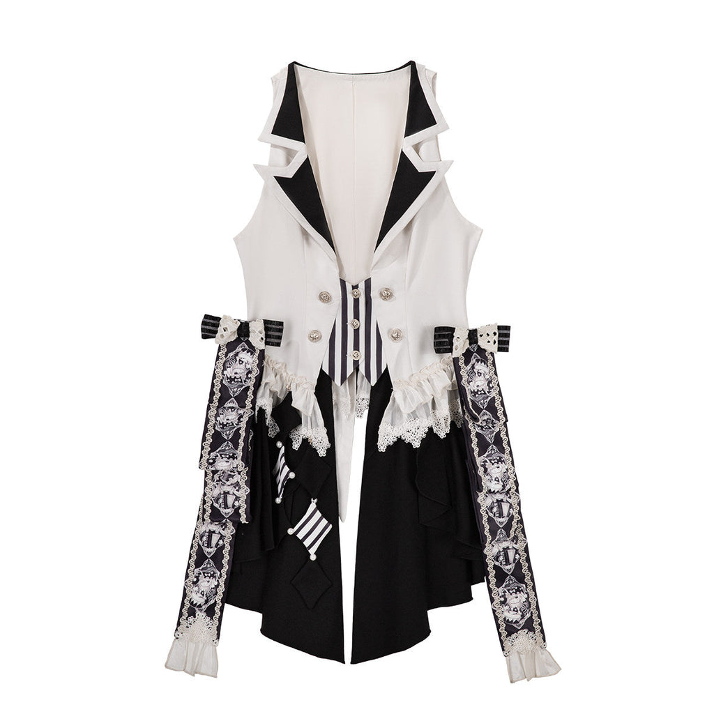 Black Candy Cane Stripe Circus Gothic Lolita Vest Skirt Full Set - image 7