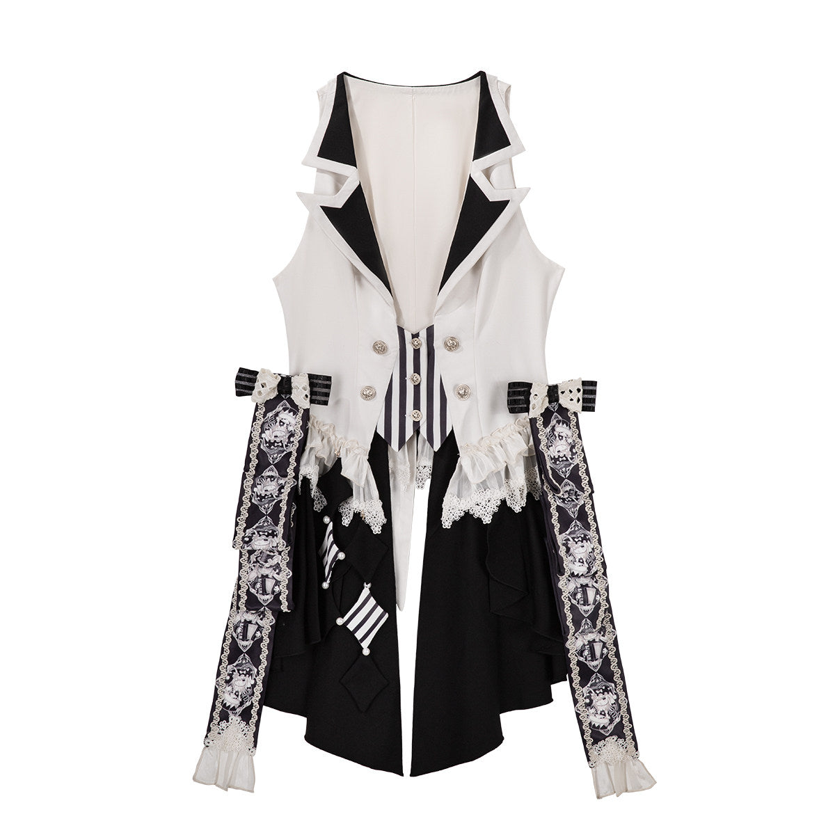 Black Candy Cane Stripe Circus Gothic Lolita Vest Skirt Full Set - image 7