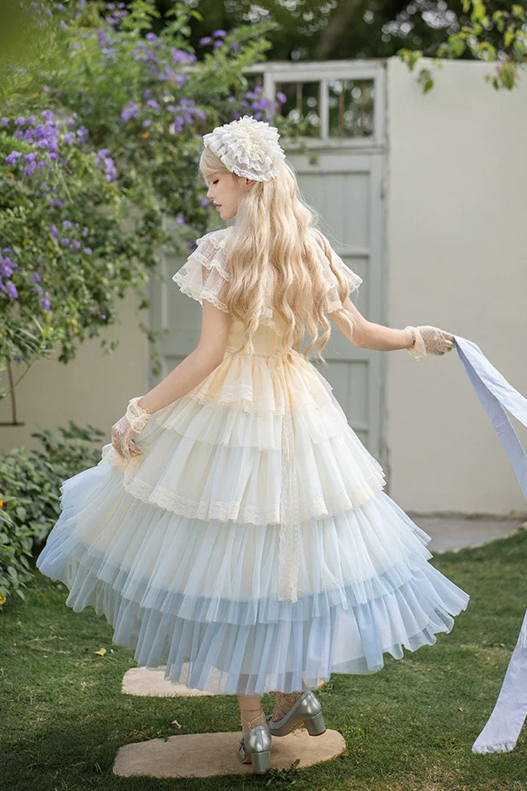 Sincere Vow - Edwardian Collar Short Sleeves Ombre Multi-Layered Ruffled Embroidered Sweet Lolita Dress - image 18