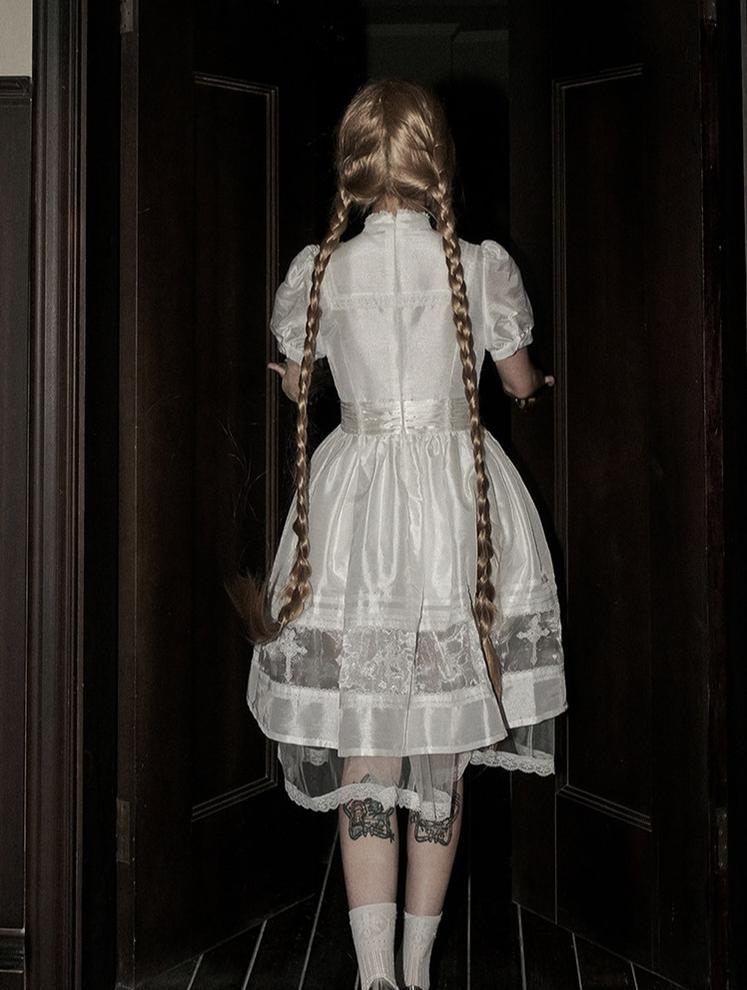 Ghost Orchid - Gothic Lolita OP Dress, Embroidered Cross - image 3