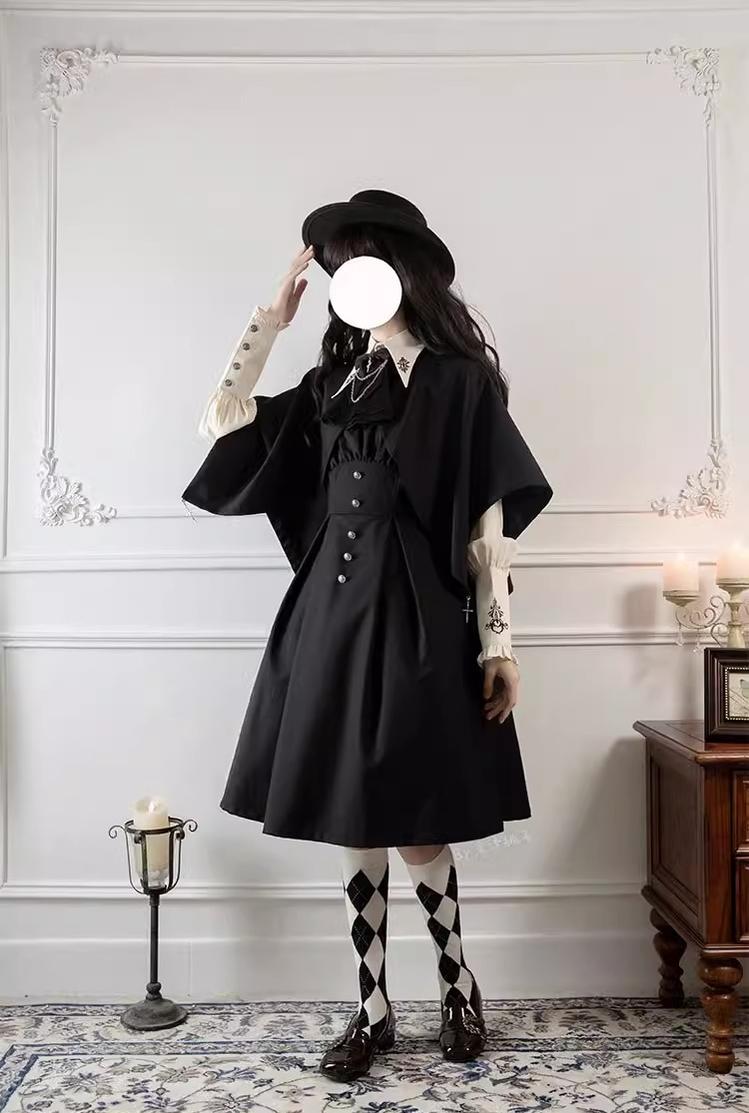 Night Raven Magic - Ouji Lolita Dress Set, Suspender Shorts & Cape - image 25