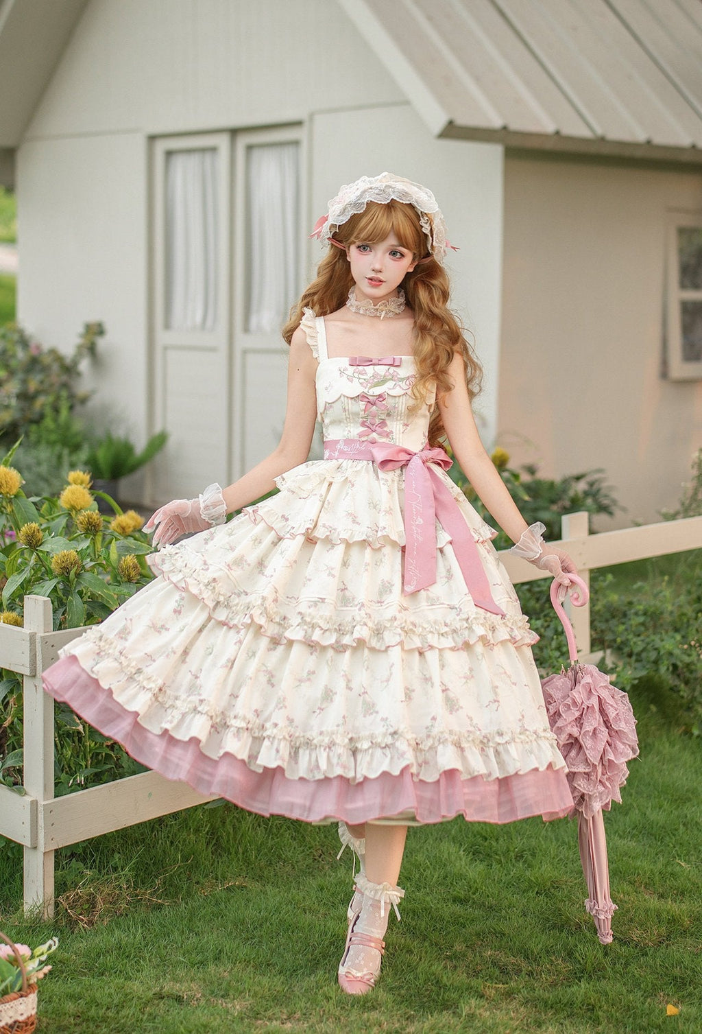 Fragrant Old Dream - Pink Bellflower Lolita OP and JSK Dress - image 22