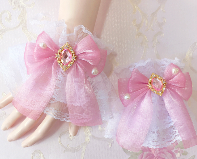 Sakura Home - Sweet Lolita Handmade Lace Bows Cuffs - image 8