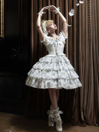Blue and White Floral Print Lolita JSK with Bow Details - image 5