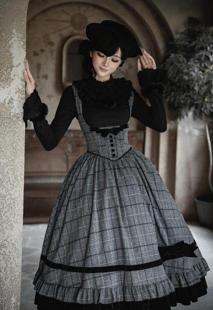 Yesterday's Epistle - Winter Classic Lolita Plaid Dress Set, Fishbone Waist - image 6
