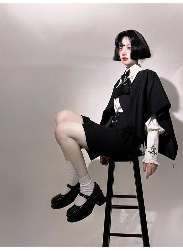 Night Raven Magic - Ouji Lolita Dress Set, Suspender Shorts & Cape - image 28
