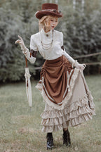 Victorian Stripes - Classic Lolita Tiered Skirt in White and Brown - image 6