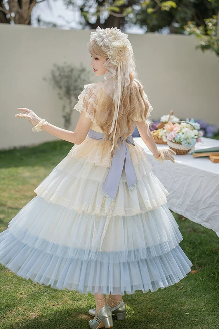 Sincere Vow - Edwardian Collar Short Sleeves Ombre Multi-Layered Ruffled Embroidered Sweet Lolita Dress - image 17