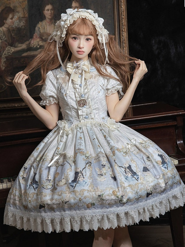 Rabbit Print OP with Detachable Striped Sleeves - image 2