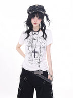 White Tee with Side Drawstring and Dark Print - KNOW8 Online Shop - image 1