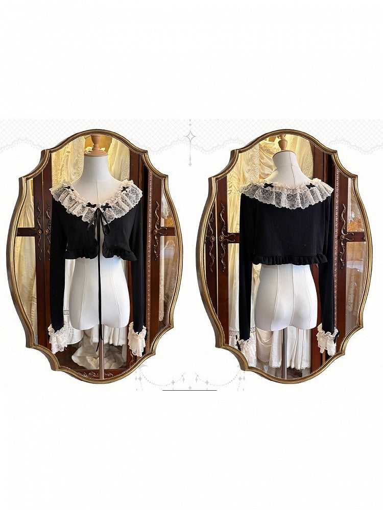 Lace Trim Cardigan with Black Bow - Sweetheart Macaron Lolita - image 1